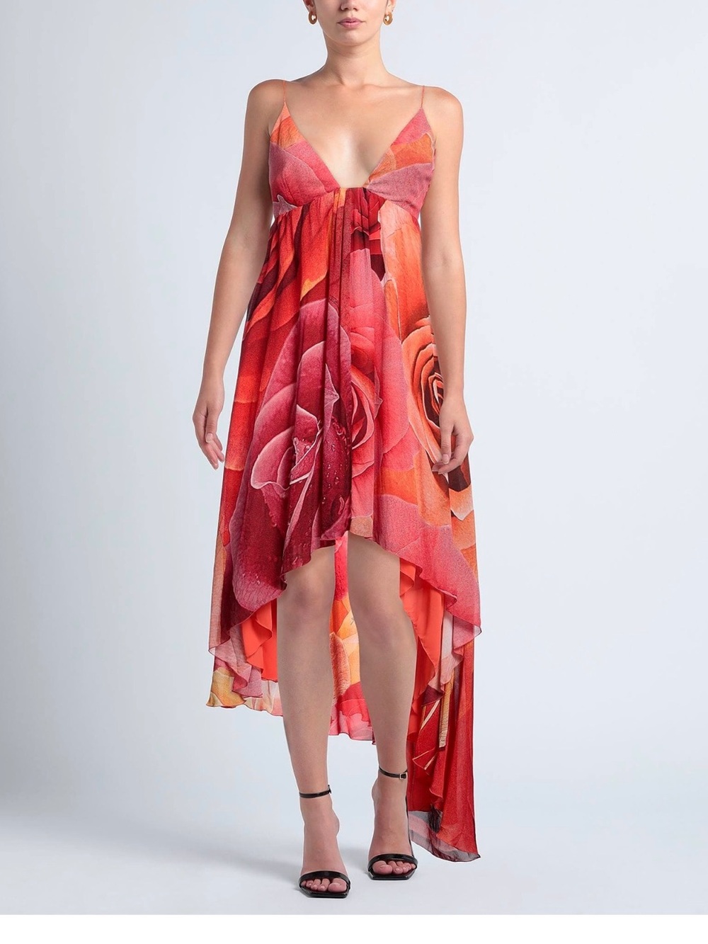 Just Cavalli Red and Orange Floral High-Low Dress